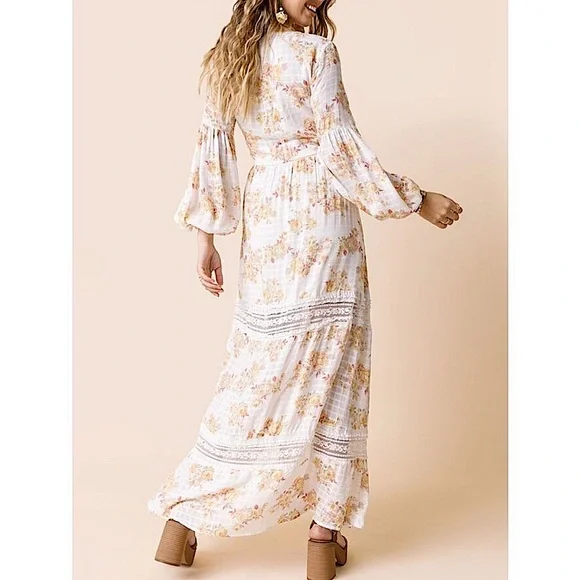 Lace and Floral Print Button Front Maxi - Picture 2 of 14